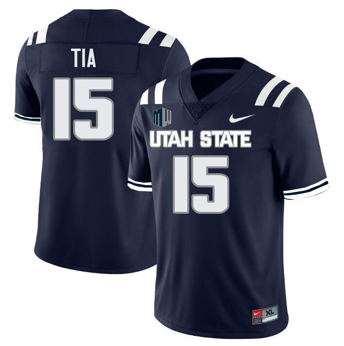Utah State Aggies #15 Otto Tia College Football Jerseys Stitched Sale-Navy